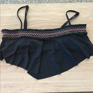 Justice Black Girls Swim Bikini Top with Multicolor Embroidered Trim